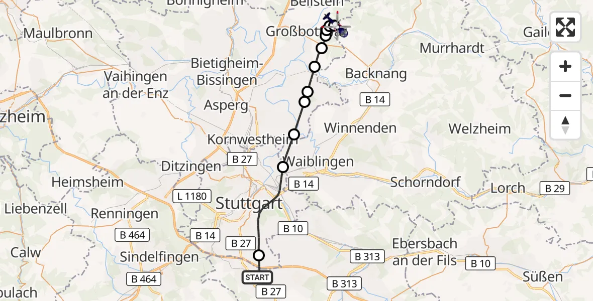 Flugroute Polizeihubschrauber Flughafen Stuttgart - Völkleshofen-Lichtenberg Flugplatz, 20 Oktober 2026, 07:28