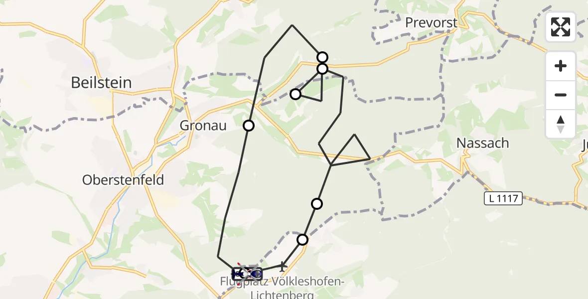 Flugroute Polizeihubschrauber Völkleshofen-Lichtenberg Flugplatz - Völkleshofen-Lichtenberg Flugplatz, 20 Oktober 2026, 07:45