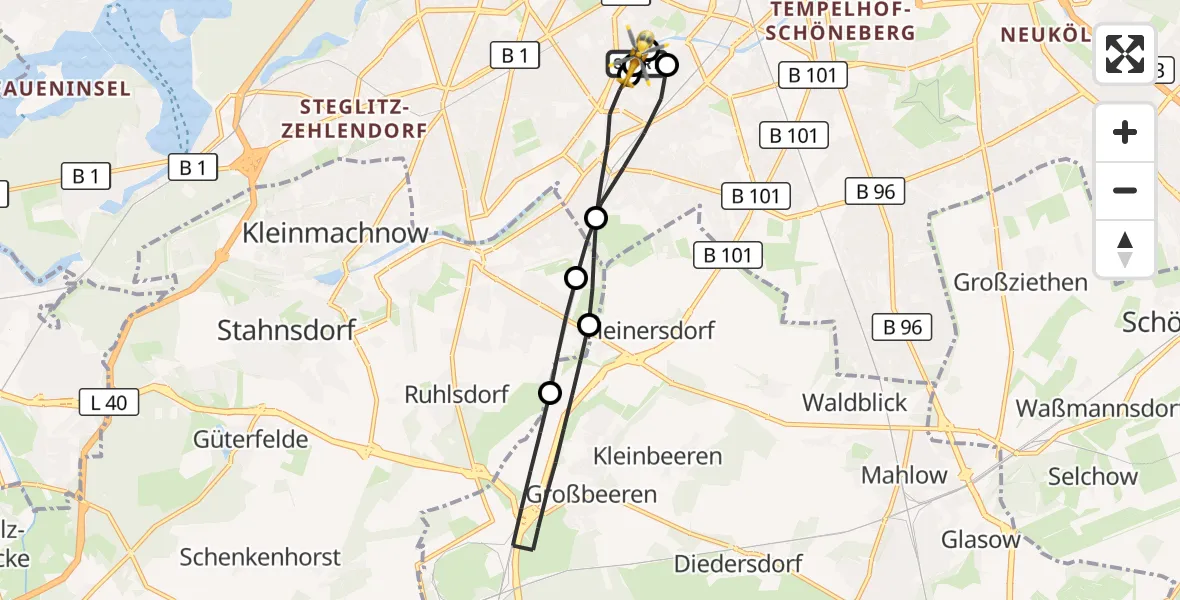 Flugroute Rettungshubschrauber Charité Clinic Benjamin Franklin Campus - Charité Clinic Benjamin Franklin Campus, 20 Oktober 2026, 07:50