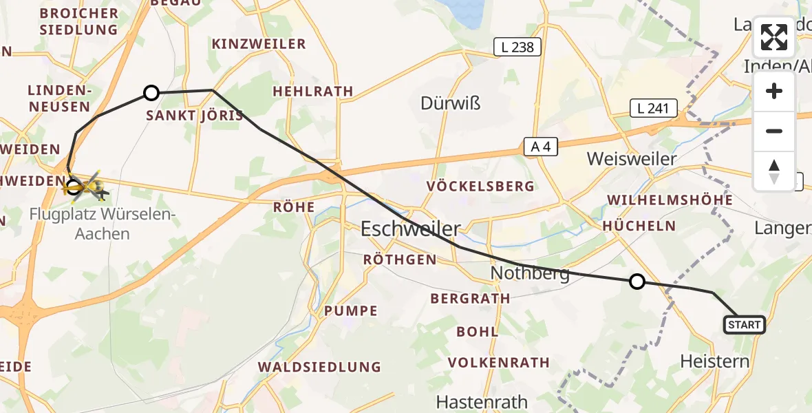Flugroute Rettungshubschrauber Langerwehe - Aachen-Merzbrück Flughafen, 20 Oktober 2026, 07:57