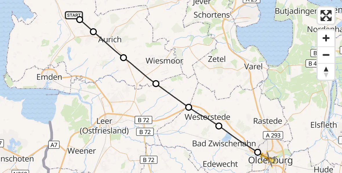 Flugroute Rettungshubschrauber Rechtsupweg - Oldenburg (Oldb), 20 Oktober 2026, 08:02
