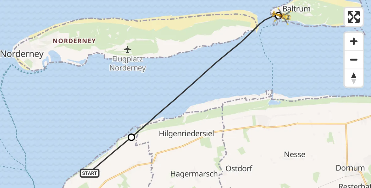 Flugroute Ambulanzhubschrauber Norden - Baltrum Flughafen, 20 Oktober 2026, 08:04