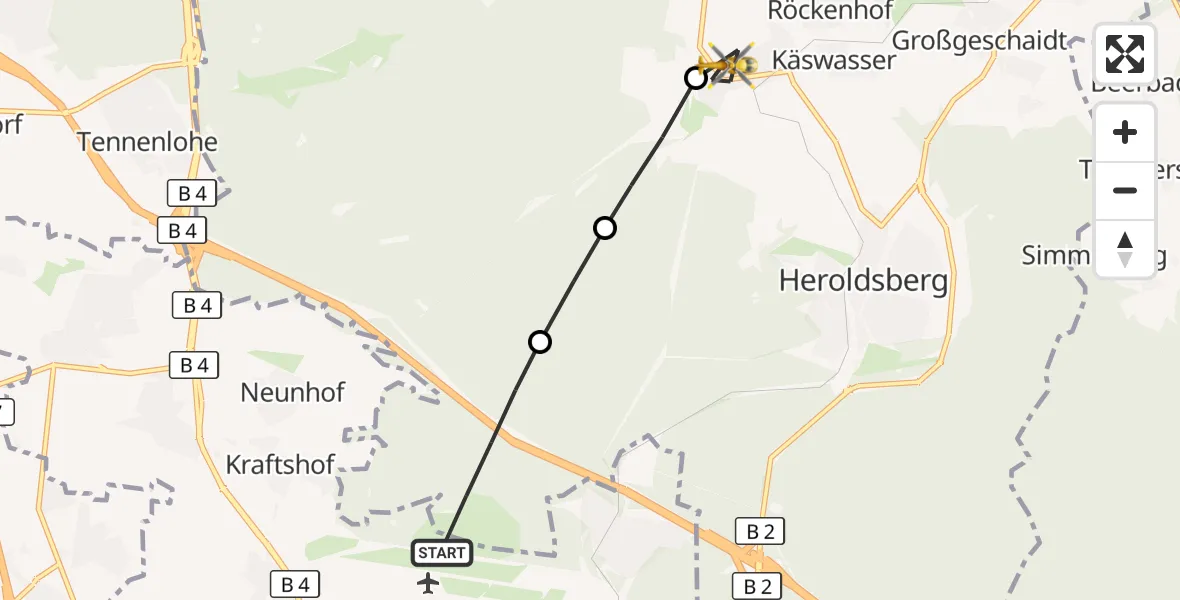 Flugroute Ambulanzhubschrauber Flughafen Nuremberg - Kalchreuth, 20 Oktober 2026, 08:04