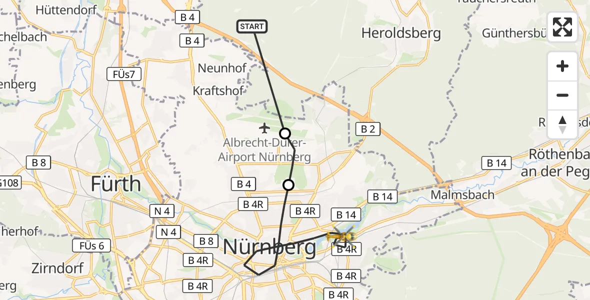 Flugroute Rettungshubschrauber Neunhofer Forst - Nürnberg, 20 Oktober 2026, 08:05