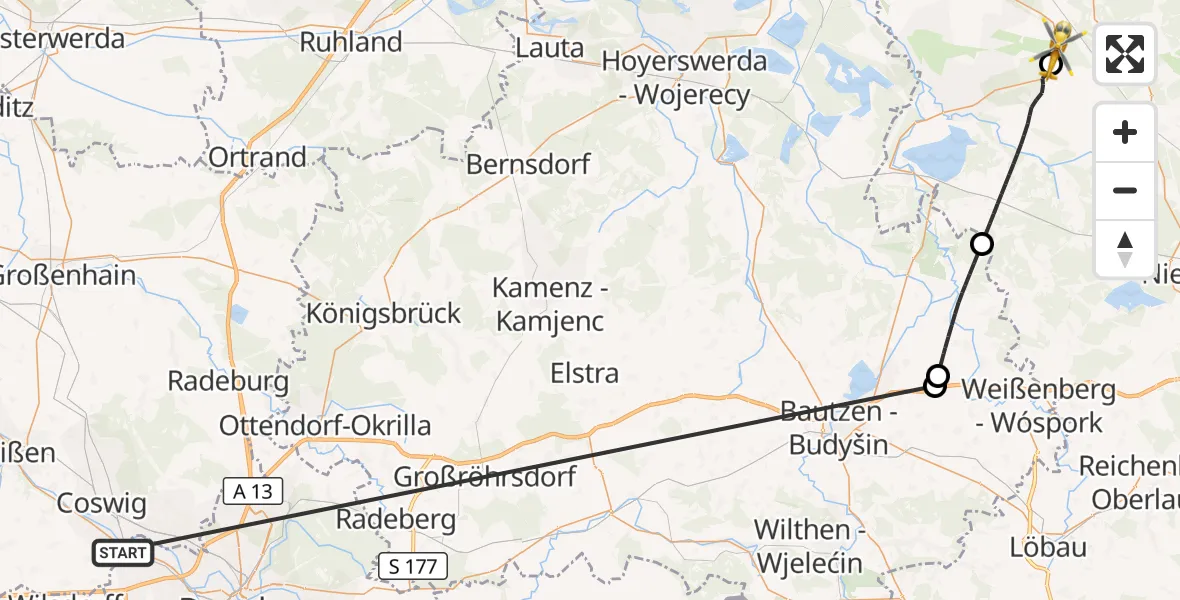 Flugroute Rettungshubschrauber Dresden - Weißkeißel, 20 Oktober 2026, 08:07