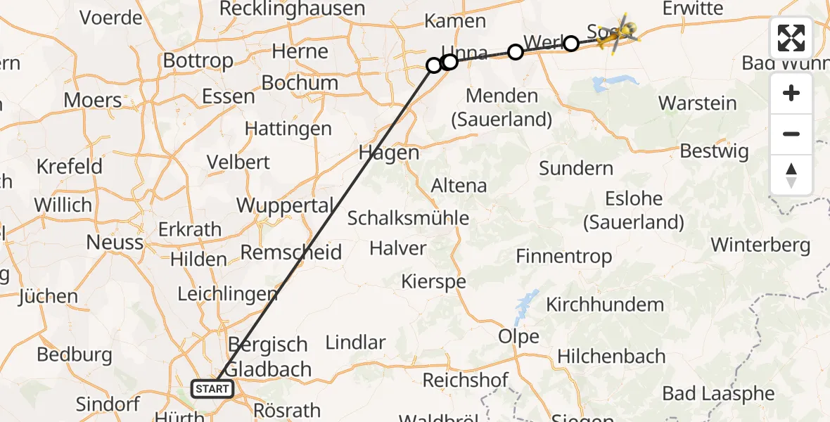 Flugroute Rettungshubschrauber Köln - Soest, 20 Oktober 2026, 08:16