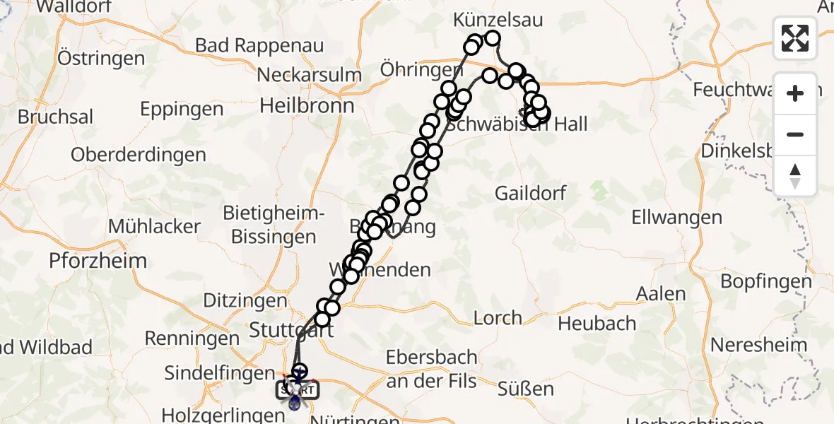 Flugroute Polizeihubschrauber Flughafen Stuttgart - Flughafen Stuttgart, 20 Oktober 2026, 08:21