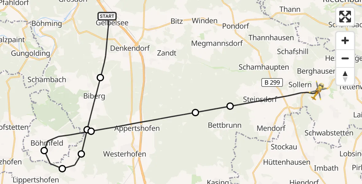 Flugroute Rettungshubschrauber Denkendorf - Altmannstein, 20 Oktober 2026, 08:44