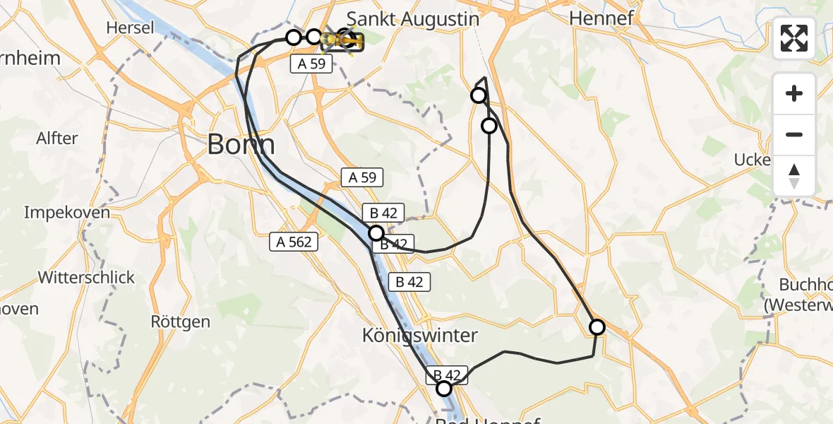 Flugroute Rettungshubschrauber Sankt Augustin - Sankt Augustin, 20 Oktober 2026, 08:48