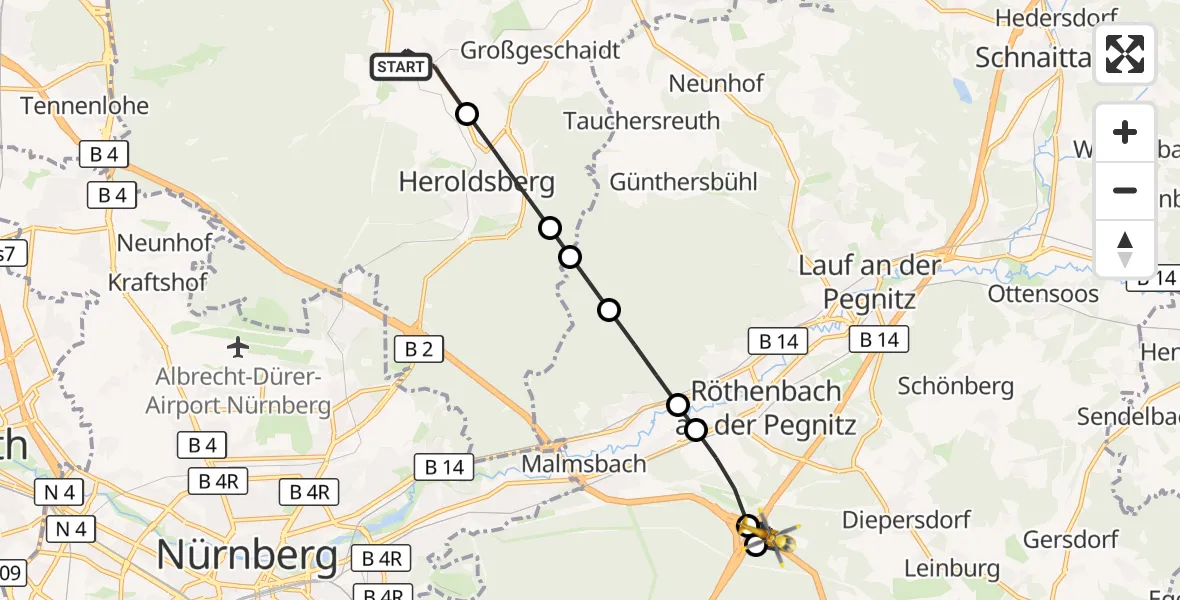 Flugroute Ambulanzhubschrauber Kalchreuth - Brunn, 20 Oktober 2026, 08:54
