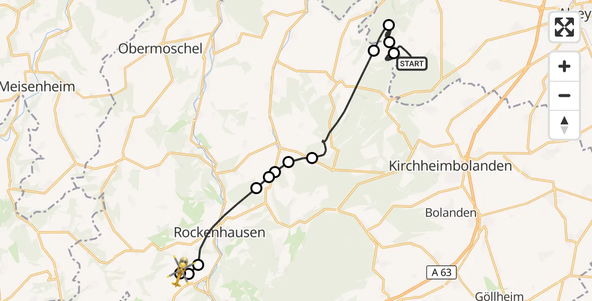 Flugroute Rettungshubschrauber Nieder-Wiesen - Rockenhausen, 20 Oktober 2026, 08:59