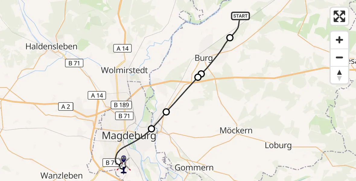 Flugroute Polizeihubschrauber Elbe-Parey - Magdeburg, 20 Oktober 2026, 09:05