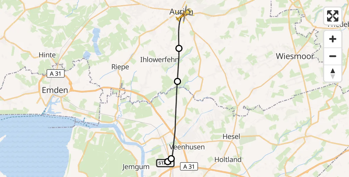 Flugroute Ambulanzhubschrauber Flugplatz Leer-Papenburg - Aurich, 20 Oktober 2026, 09:11