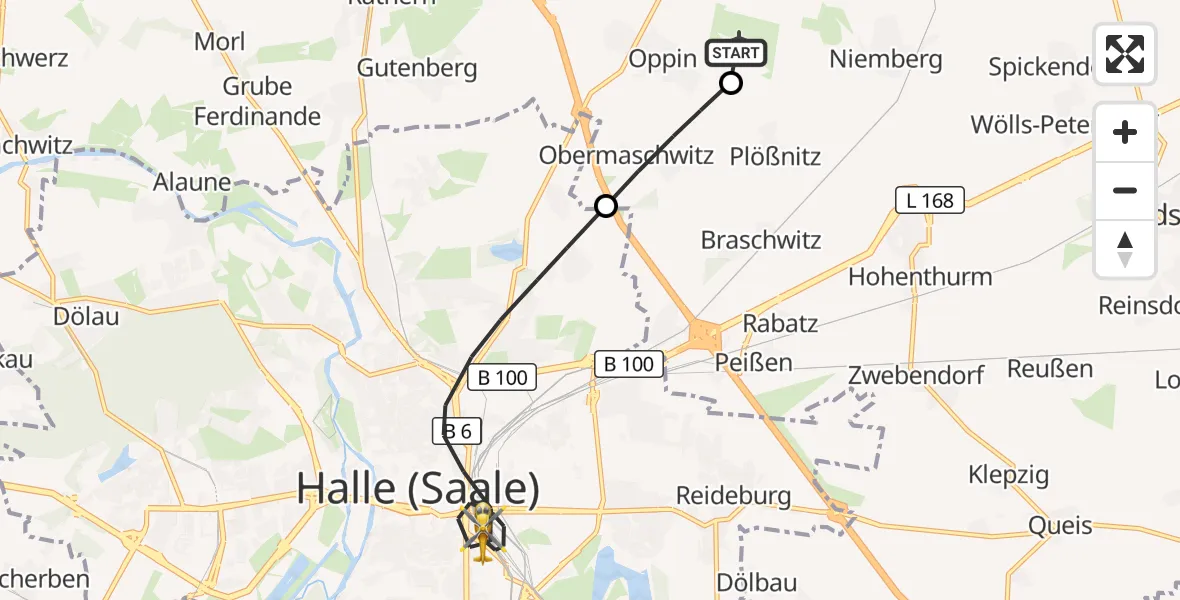 Flugroute Rettungshubschrauber Halle-Oppin Flugplatz - Halle (Saale), 20 Oktober 2026, 09:15