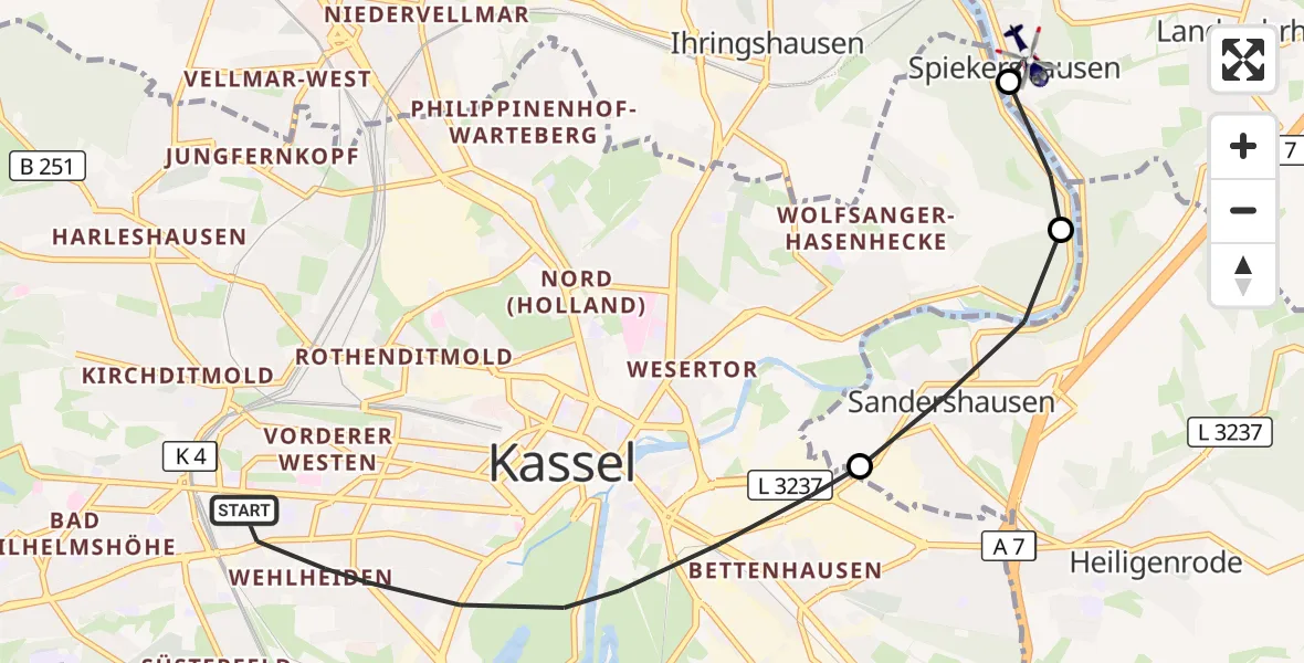 Flugroute Polizeihubschrauber Kassel - Staufenberg, 20 Oktober 2026, 09:21