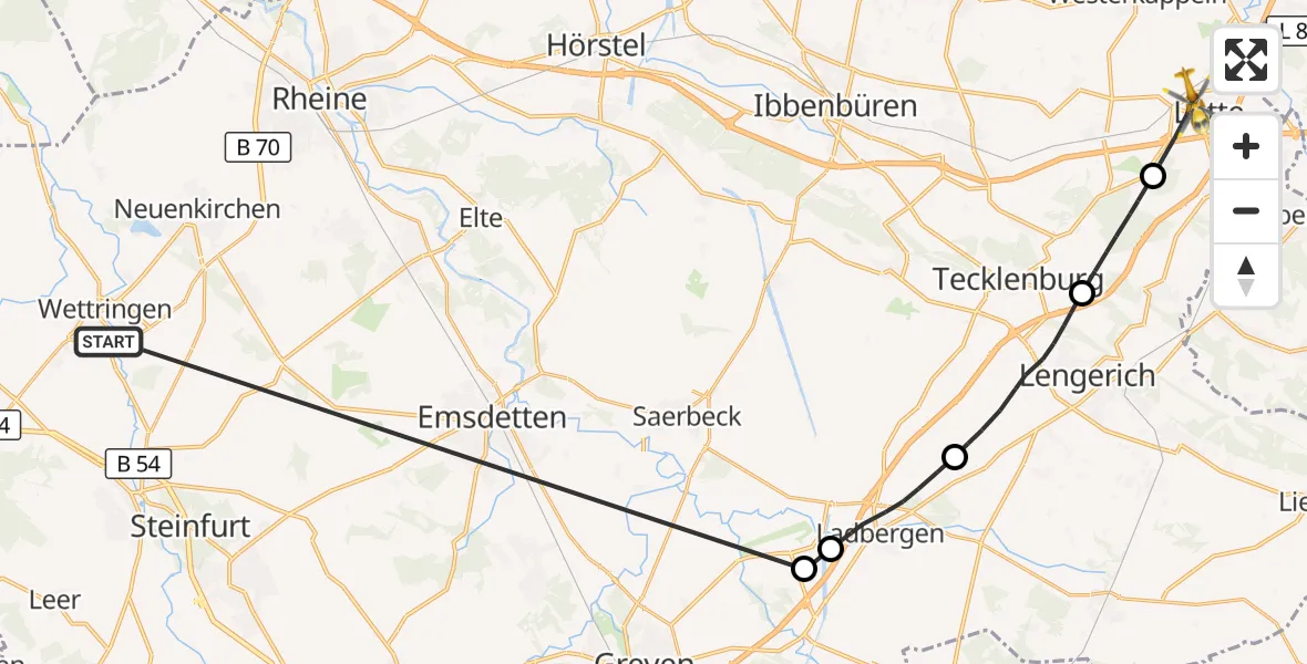 Flugroute Ambulanzhubschrauber Wettringen - Lotte, 20 Oktober 2026, 09:26