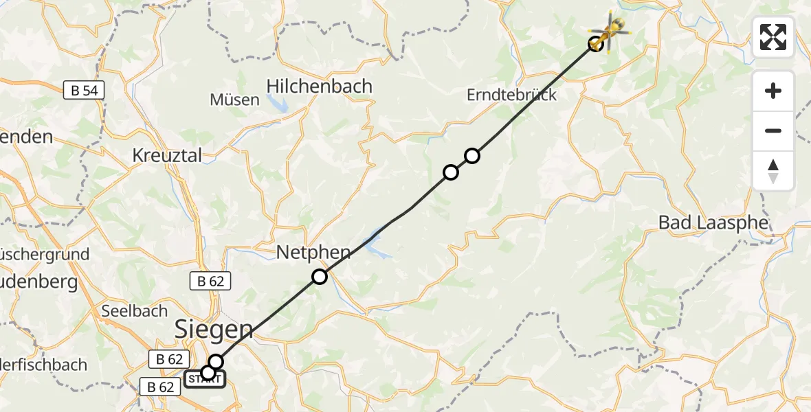 Flugroute Rettungshubschrauber Evangelisches Jung-Stilling Hospital - Bad Berleburg, 20 Oktober 2026, 09:28