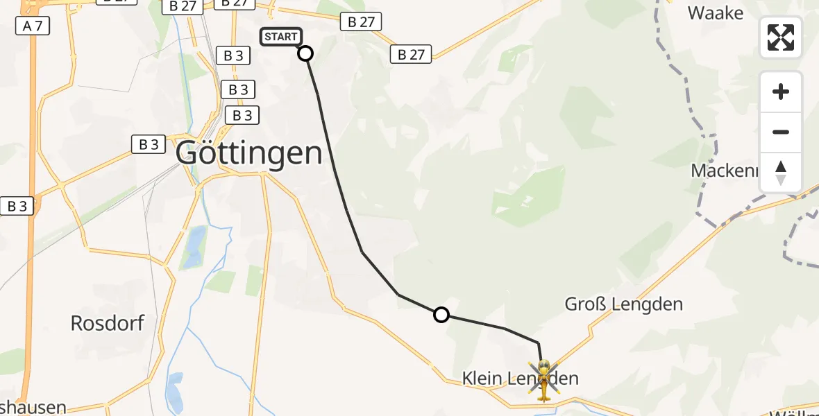 Flugroute Rettungshubschrauber Göttingen University Clinic Hubschrauberlandeplatz - Gleichen, 20 Oktober 2026, 09:28