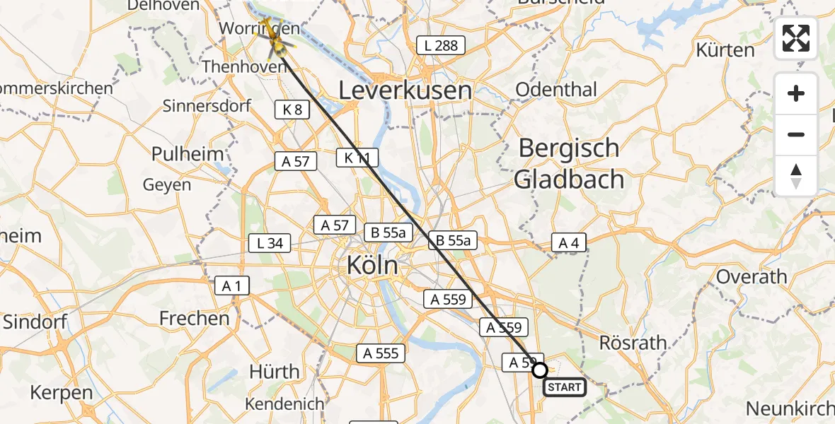 Flugroute Rettungshubschrauber Köln Bonn Flughafen - Köln, 20 Oktober 2026, 09:30