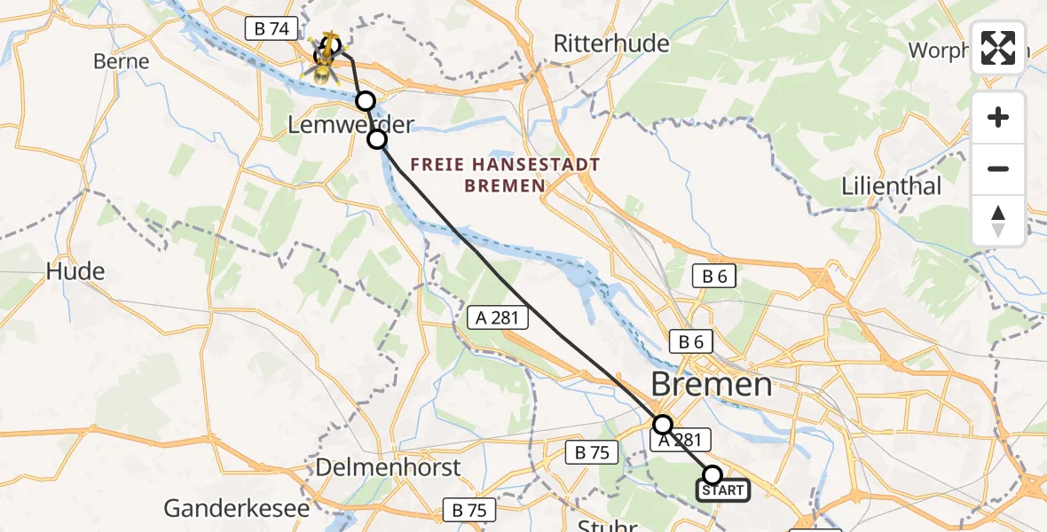 Flugroute Rettungshubschrauber Bremen - Bremen, 20 Oktober 2026, 09:33