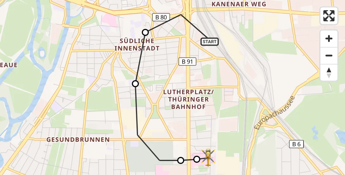 Flugroute Rettungshubschrauber Halle (Saale) - BG Hospital Bergmannstrost Halle, 20 Oktober 2026, 09:34