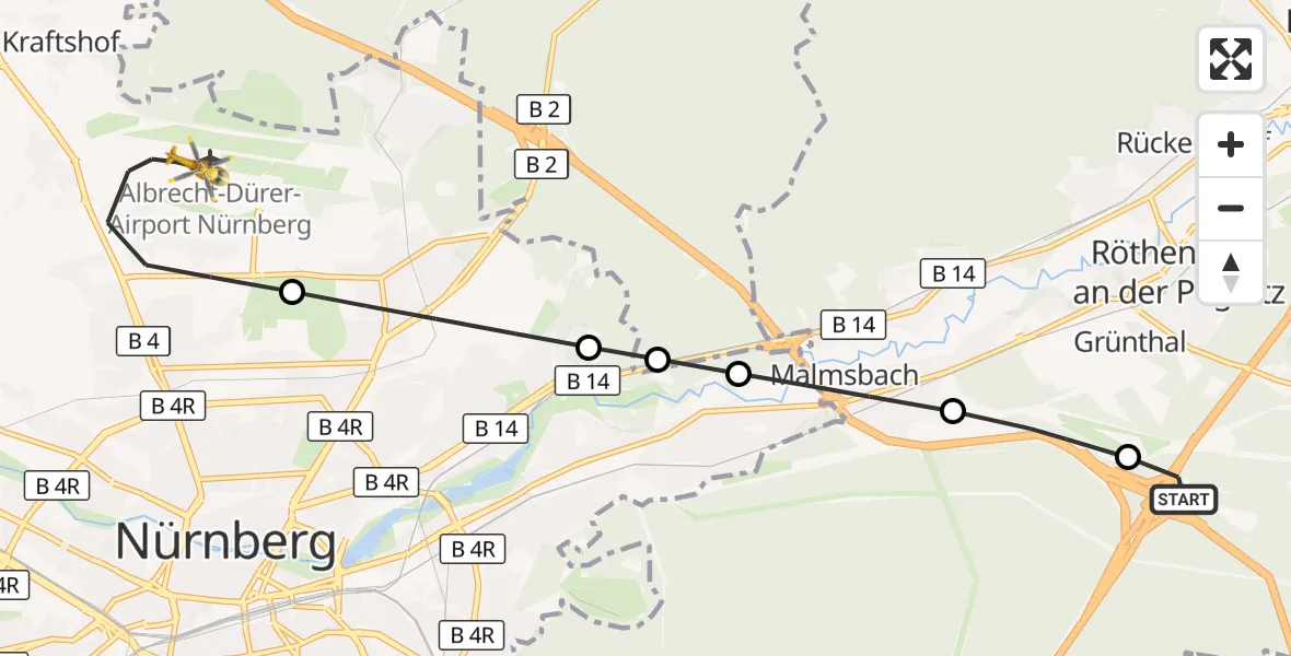 Flugroute Ambulanzhubschrauber Brunn - Flughafen Nuremberg, 20 Oktober 2026, 09:34