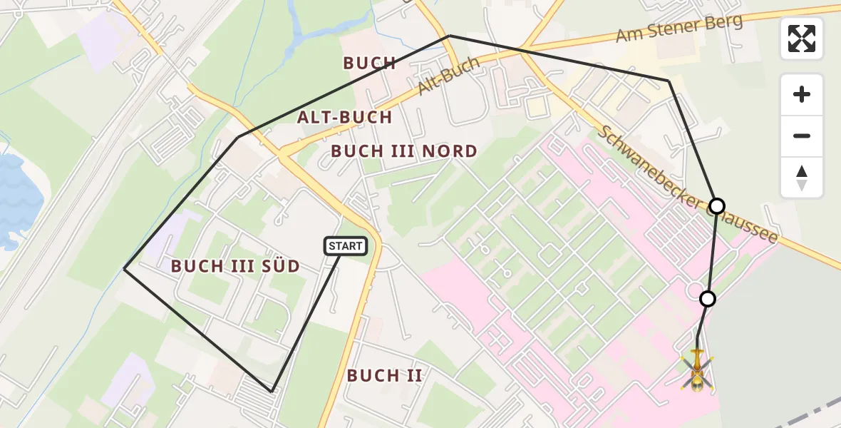 Flugroute Rettungshubschrauber Berlin - Helios Clinic Berlin-Buch, 20 Oktober 2026, 09:38