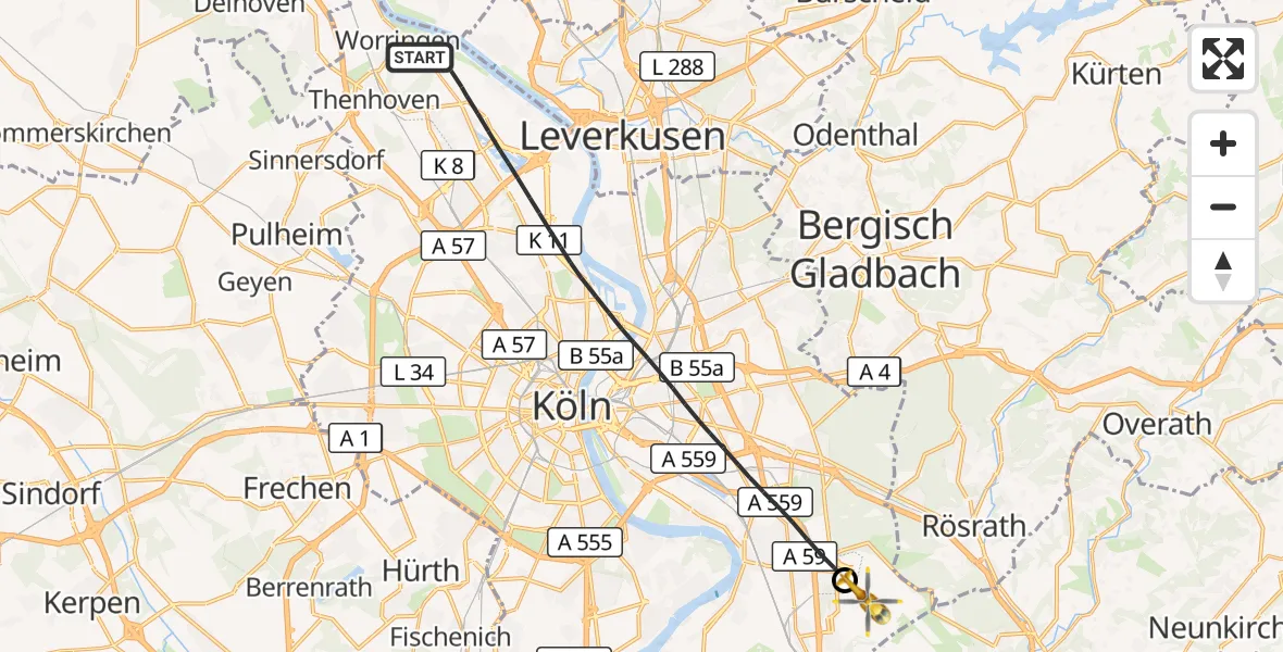 Flugroute Rettungshubschrauber Köln - Köln Bonn Flughafen, 20 Oktober 2026, 09:42
