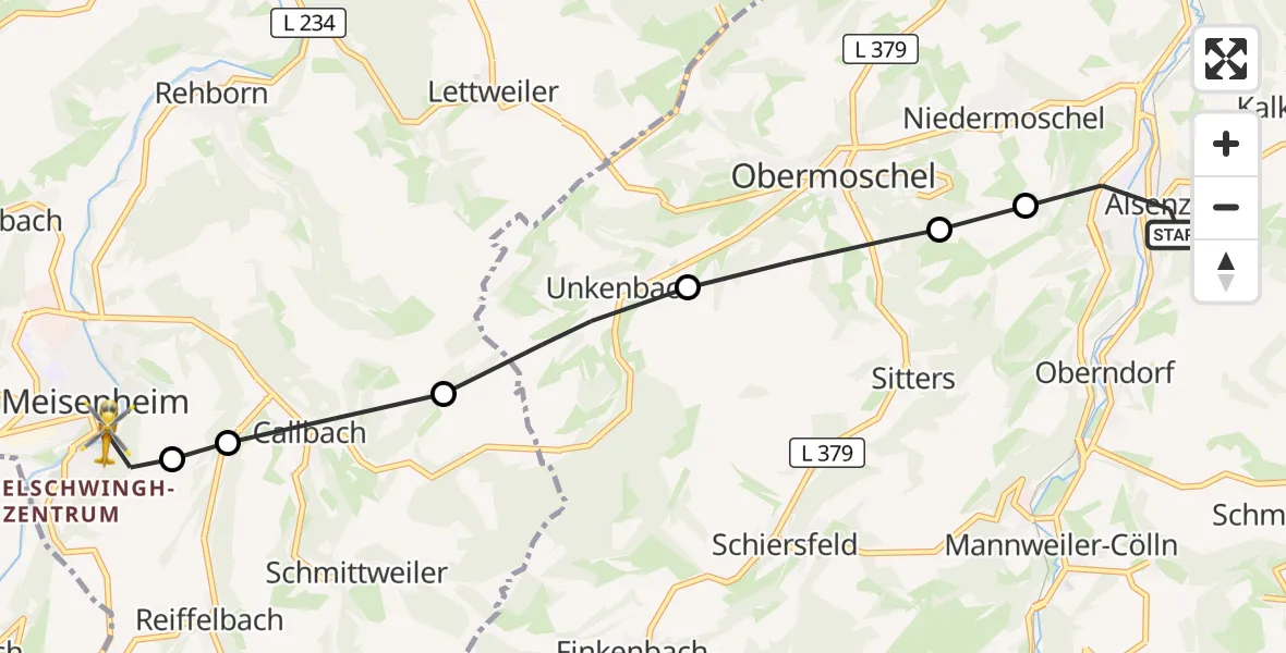 Flugroute Rettungshubschrauber Alsenz - Meisenheim, 20 Oktober 2026, 10:04