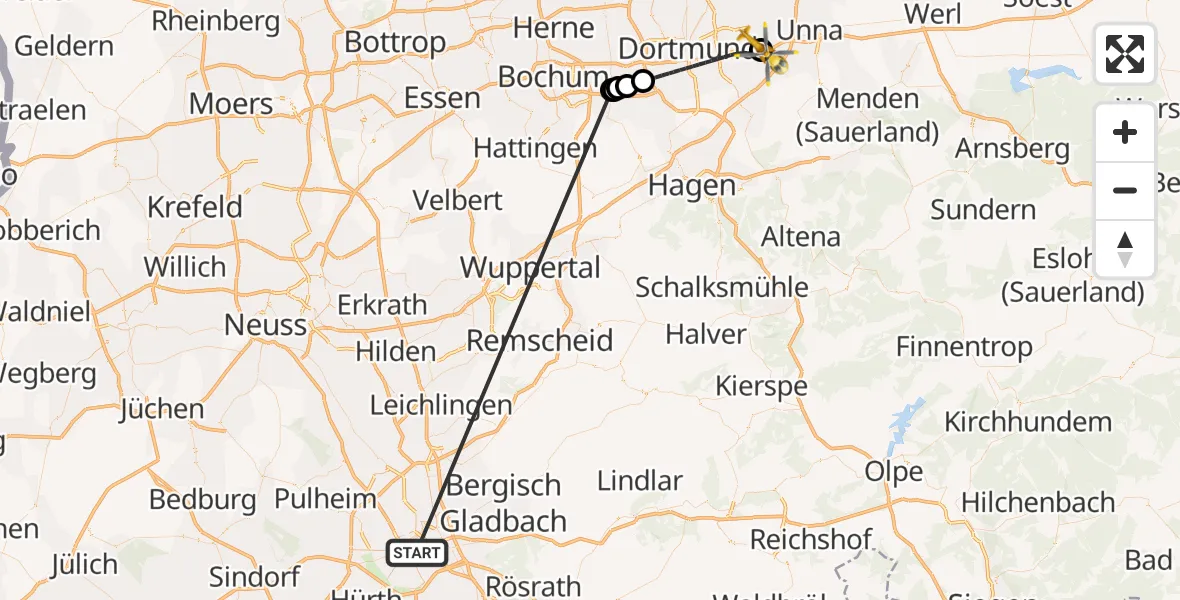 Flugroute Rettungshubschrauber Köln - Dortmund Flughafen, 20 Oktober 2026, 10:05