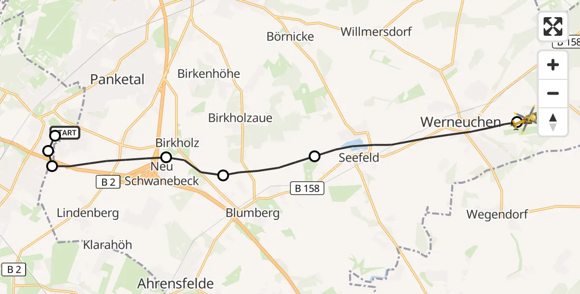 Flugroute Rettungshubschrauber Helios Clinic Berlin-Buch - Werneuchen Flugplatz, 20 Oktober 2026, 10:11