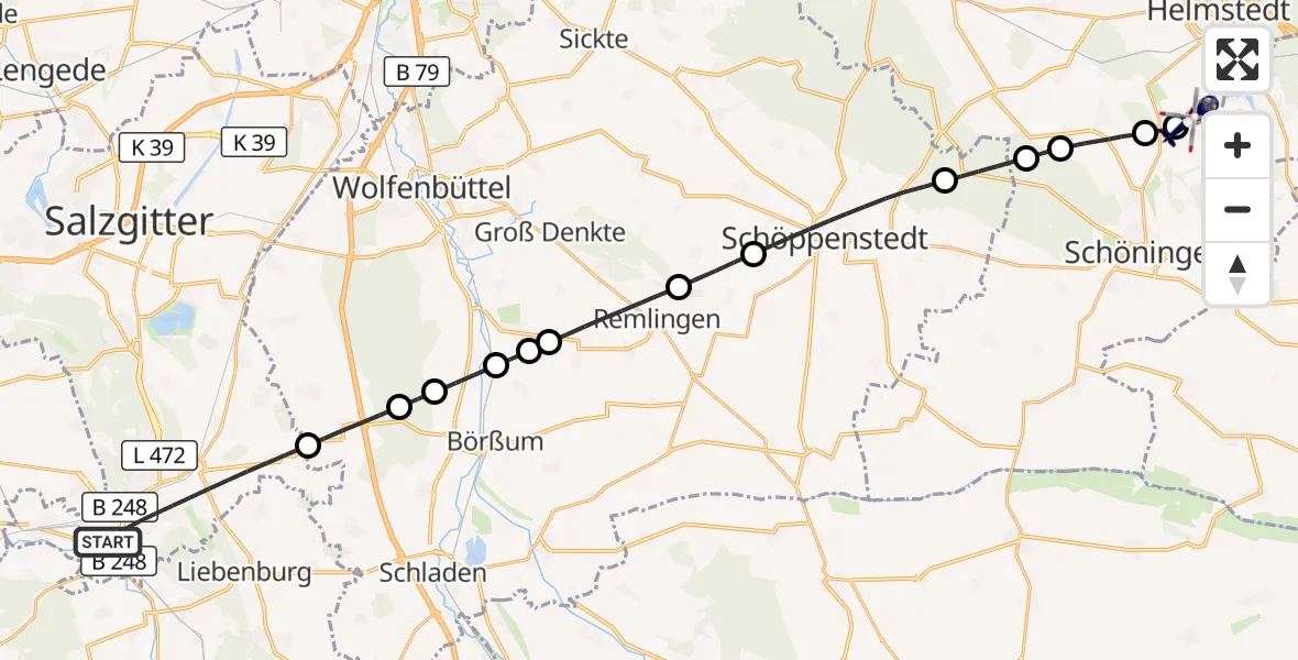Flugroute Polizeihubschrauber Salzgitter - Helmstedt, 20 Oktober 2026, 10:12