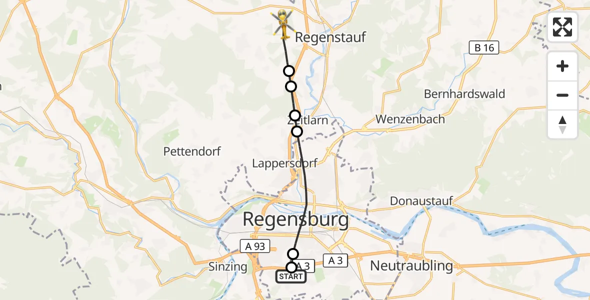 Flugroute Rettungshubschrauber DRF Air Rescue Station Regensburg / Regensburg University Hospital - Regenstauf, 20 Oktober 2026, 10:12