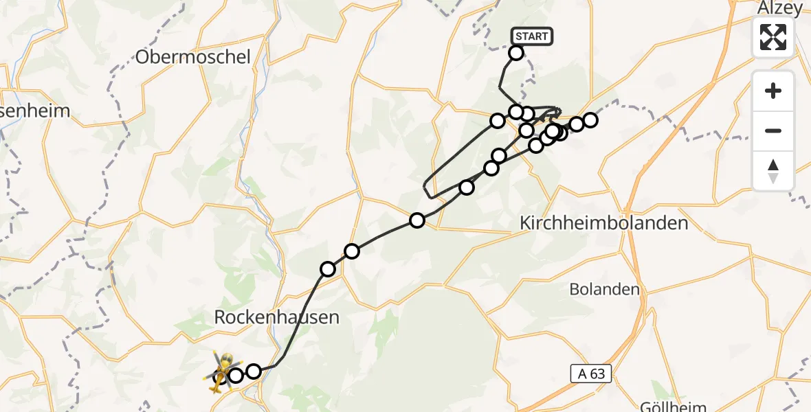 Flugroute Rettungshubschrauber Nieder-Wiesen - Rockenhausen, 20 Oktober 2026, 10:16