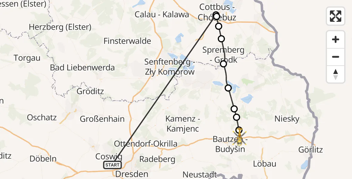 Flugroute Rettungshubschrauber Dresden - Malschwitz, 20 Oktober 2026, 10:17