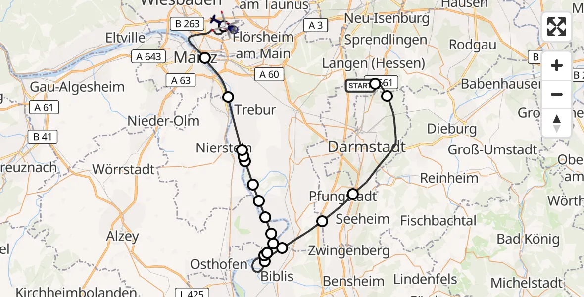 Flugroute Polizeihubschrauber Flughafen Frankfurt-Egelsbach - Wiesbaden Militärflugplatz, 20 Oktober 2026, 10:23
