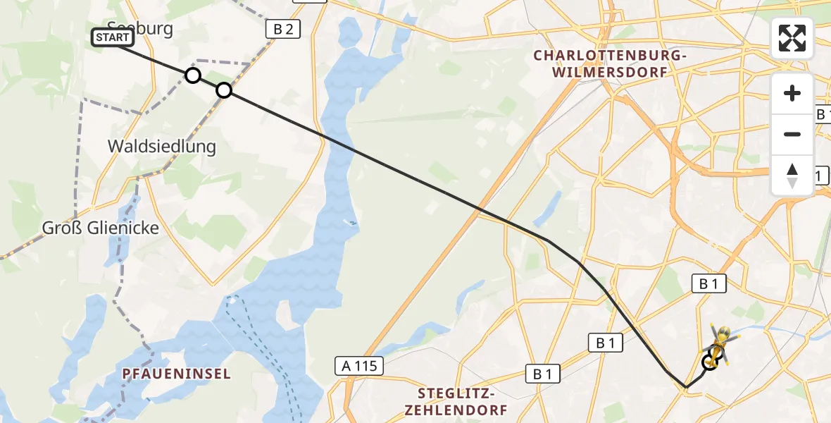 Flugroute Rettungshubschrauber Dallgow-Döberitz - Charité Clinic Benjamin Franklin Campus, 20 Oktober 2026, 10:30