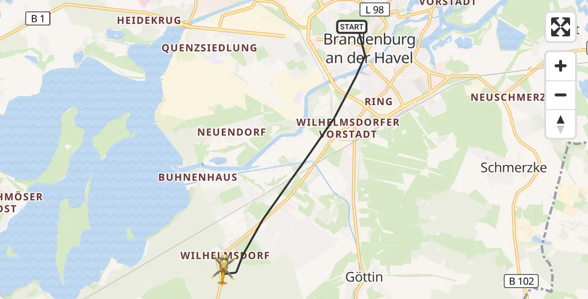 Flugroute Rettungshubschrauber Brandenburg an der Havel - Brandenburg an der Havel, 20 Oktober 2026, 10:35