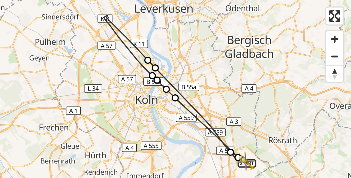 Flugroute Rettungshubschrauber Köln Bonn Flughafen - Köln Bonn Flughafen, 20 Oktober 2026, 10:36