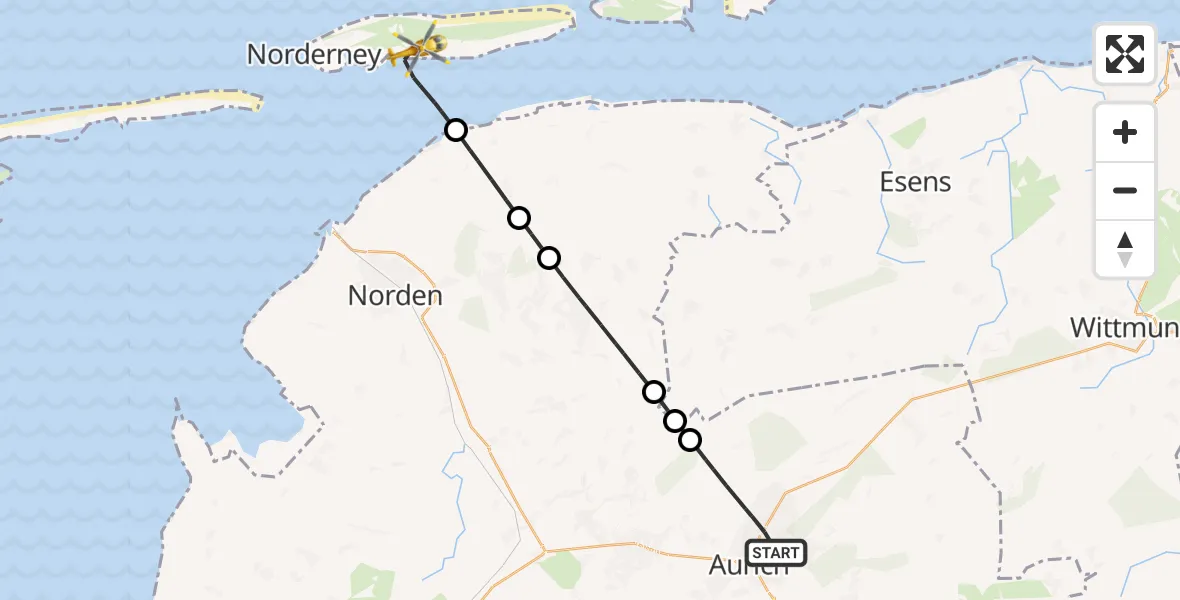 Flugroute Ambulanzhubschrauber Aurich - Norderney Flughafen, 20 Oktober 2026, 10:36