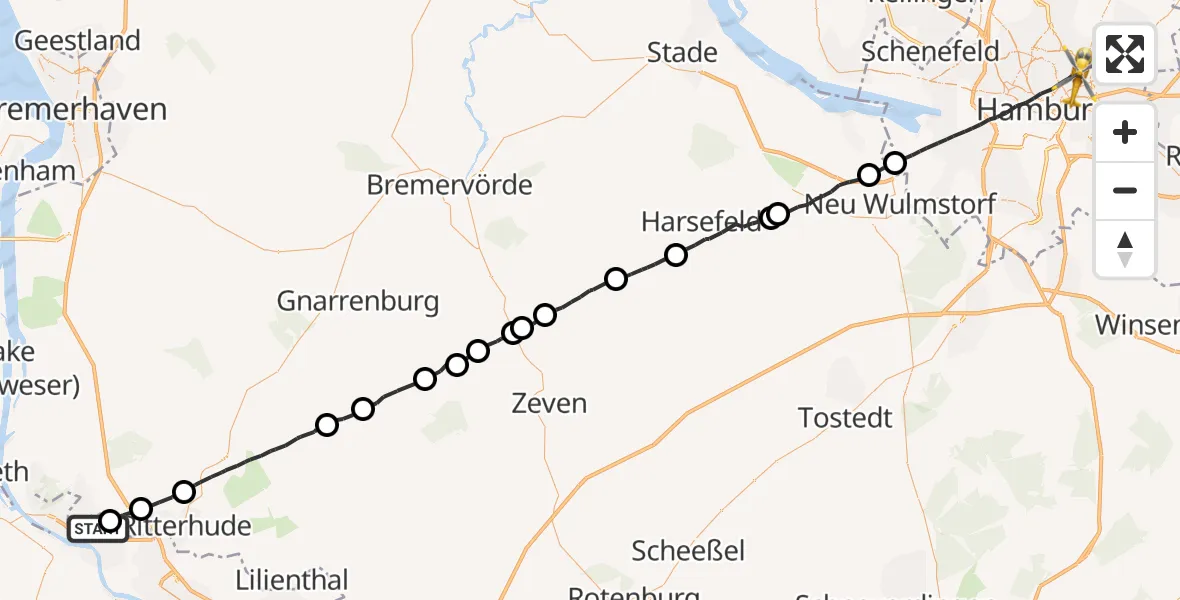Flugroute Rettungshubschrauber Bremen - Hamburg, 20 Oktober 2026, 10:37