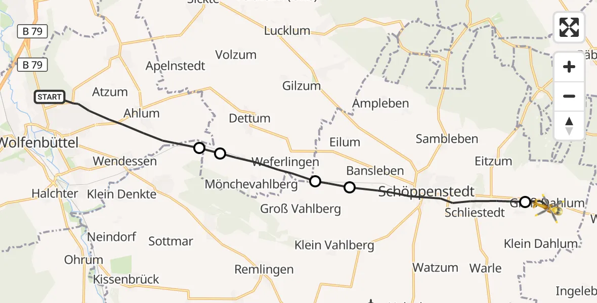 Flugroute Rettungshubschrauber Wolfenbüttel - Dahlum, 20 Oktober 2026, 10:39