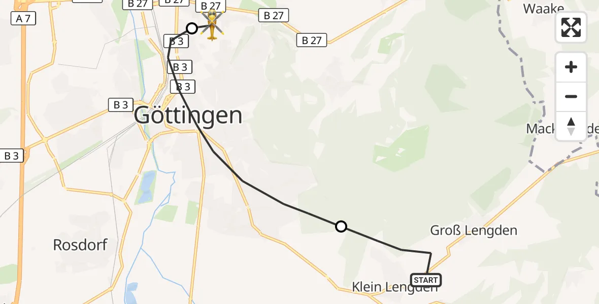 Flugroute Rettungshubschrauber Gleichen - Göttingen University Clinic Hubschrauberlandeplatz, 20 Oktober 2026, 10:42