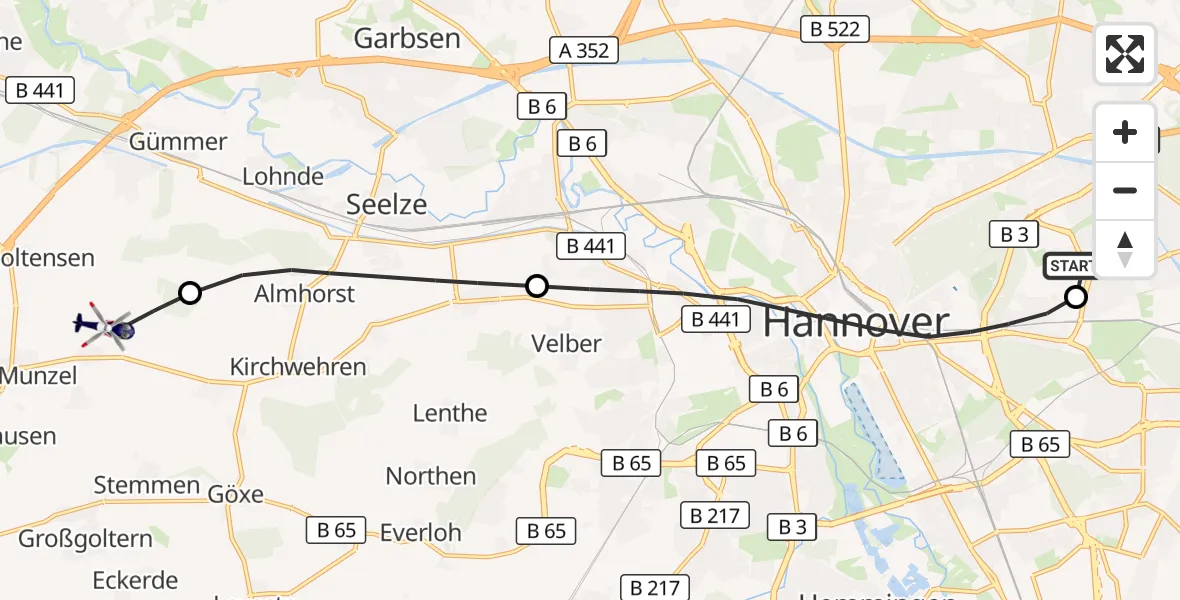 Flugroute Polizeihubschrauber Hannover Luftrettung Hubschrauberlandeplatz (Christoph 4) - Barsinghausen, 20 Oktober 2026, 10:48