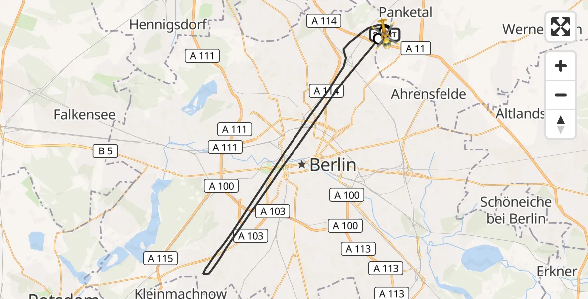 Flugroute Rettungshubschrauber Helios Clinic Berlin-Buch - Helios Clinic Berlin-Buch, 20 Oktober 2026, 10:54