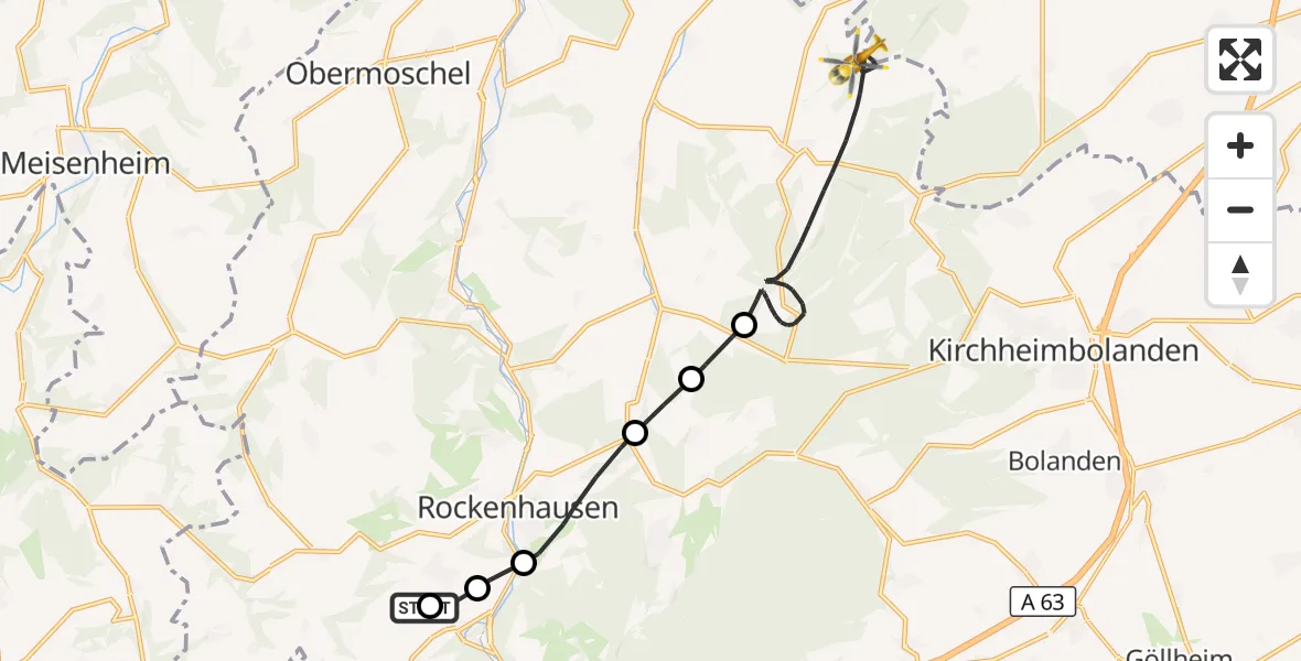 Flugroute Rettungshubschrauber Rockenhausen - Kriegsfeld, 20 Oktober 2026, 11:04