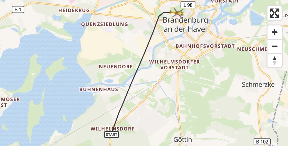 Flugroute Rettungshubschrauber Brandenburg an der Havel - Brandenburg an der Havel, 20 Oktober 2026, 11:06