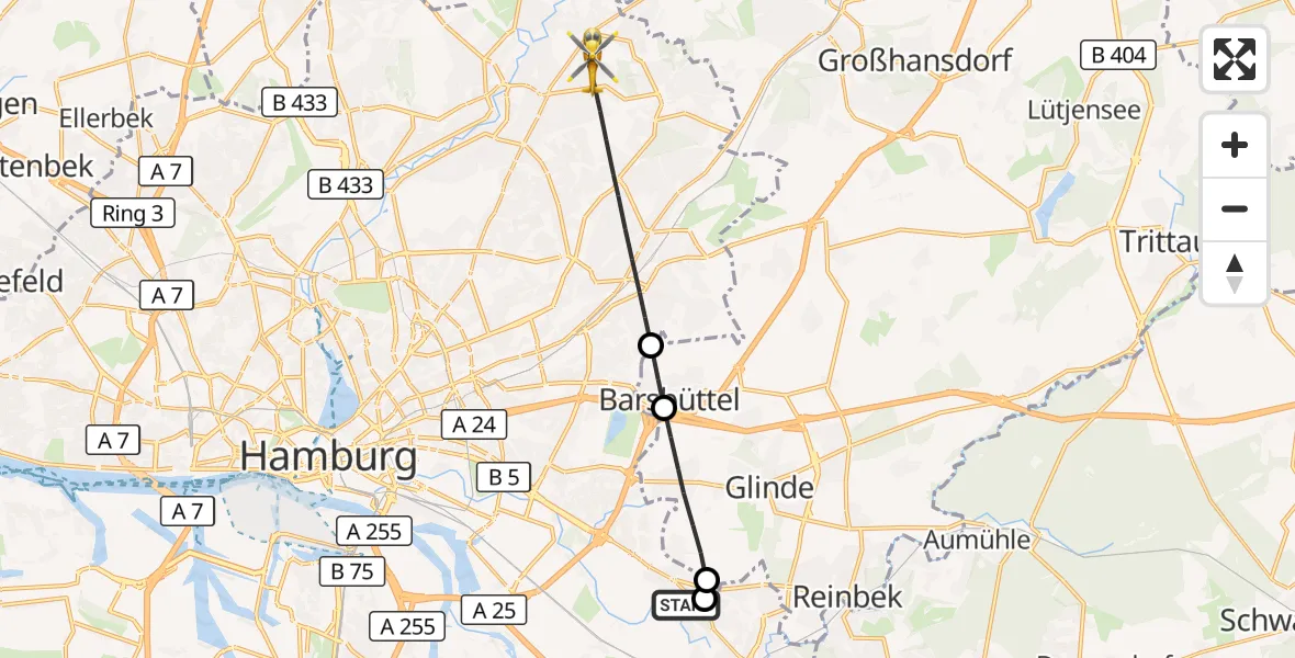 Flugroute Rettungshubschrauber Christoph Hansa ADAC Hubschrauberlandeplatz - Hamburg, 20 Oktober 2026, 11:11