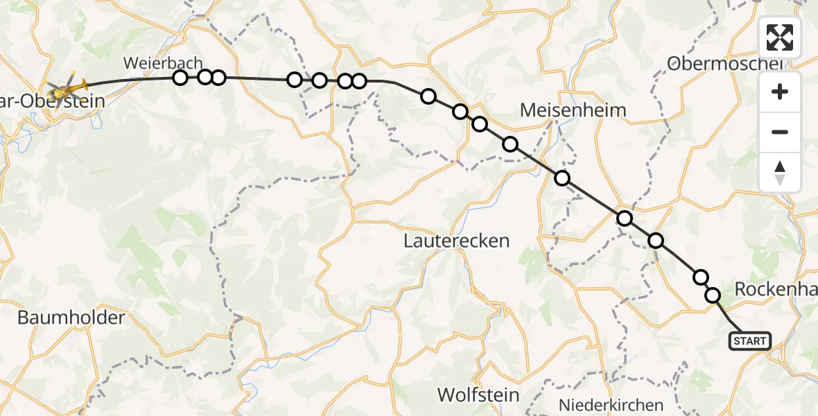 Flugroute Rettungshubschrauber Rockenhausen - Idar-Oberstein, 20 Oktober 2026, 11:13