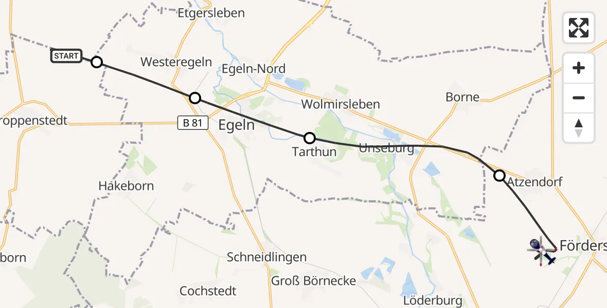 Flugroute Polizeihubschrauber Kroppenstedt - Staßfurt, 20 Oktober 2026, 11:15